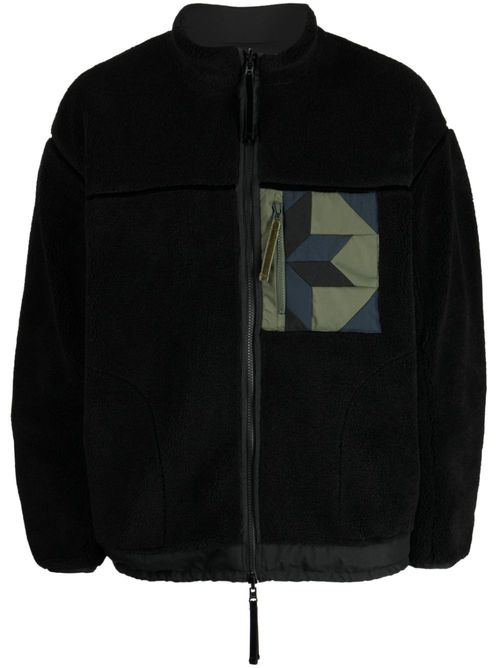 Patchwork-detailing zip-up jacket - Black