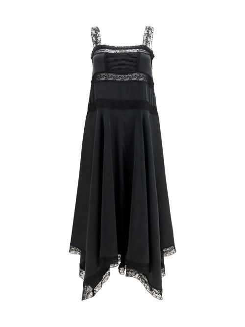 Silk Maxi with Lace Details Dress — Black