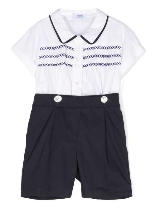 Shirred cotton shorts set - Blue