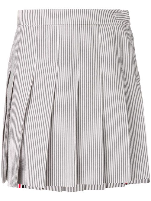 Seersucker pleated mini skirt - Grey