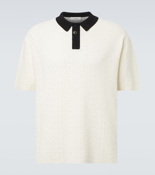 Crochet cotton-blend polo shirt