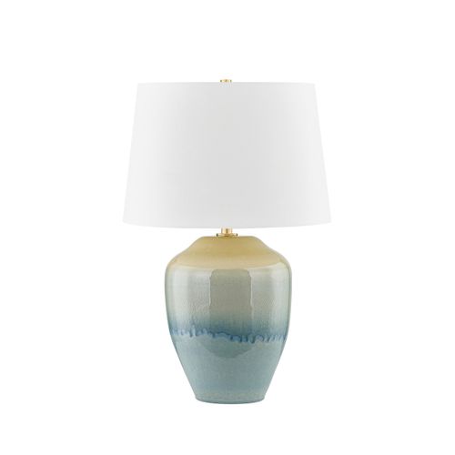 Aged Brass Ceramic Crackle Emerald Tide Table Lamp from the Montville Collection