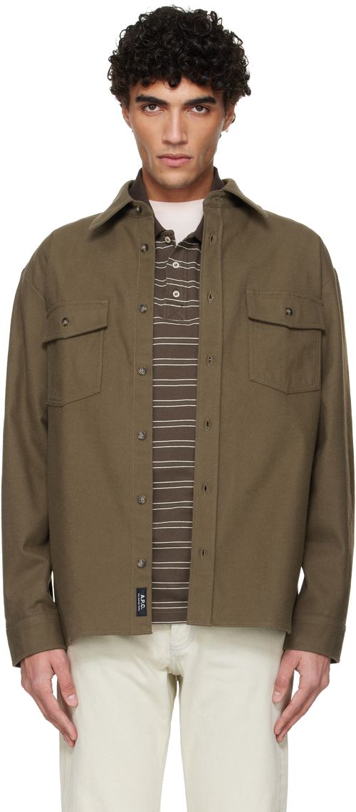 Khaki Solid-Color Cotton Overshirt