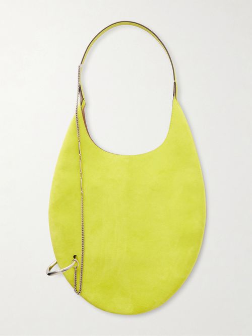 Pierced Embellished Suede Shoulder Bag - Green