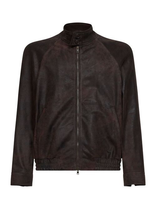 Nubuck Ovine Leather Bomber Jacket — Brown