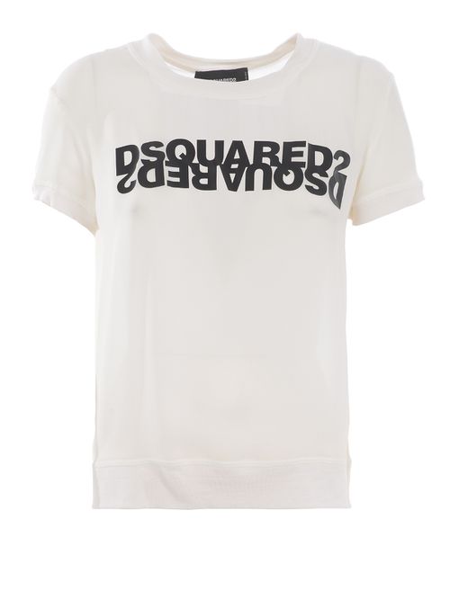 Logo lettering print silk T-shirt