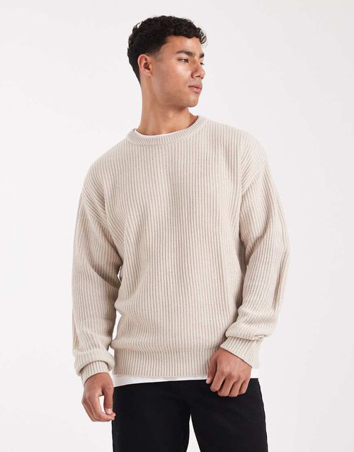 Oversized textured sweater in beige-Neutral