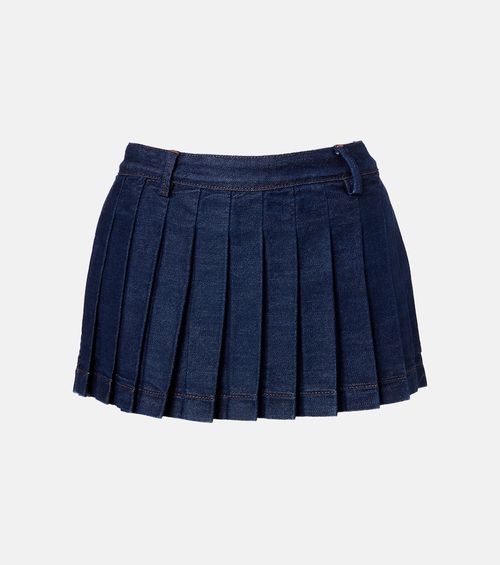 Pleated low-rise denim miniskirt