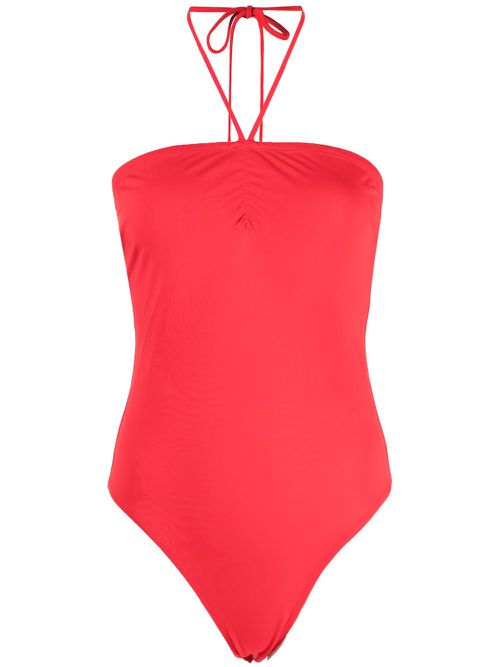 Halterneck ruched jersey bodysuit - Red