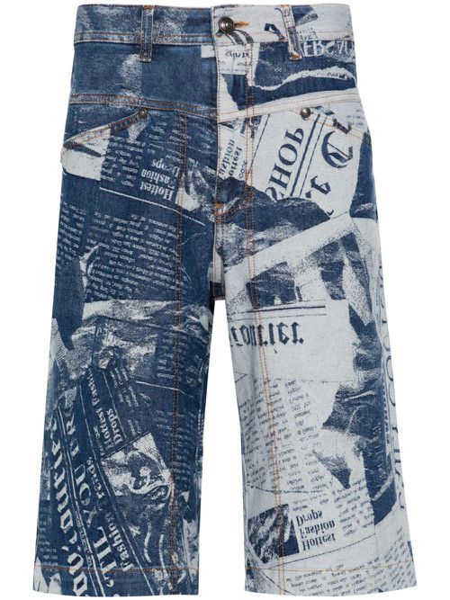 Versace Jeans Couture newspaper-print denim shorts - ブルー