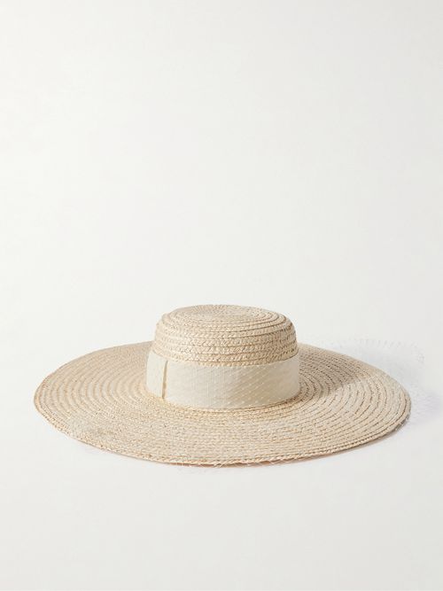 Ingrid Grosgrain And Fishnet-trimmed Straw Hat - Neutrals