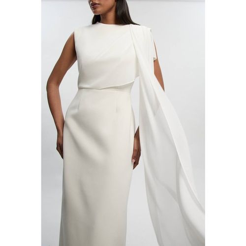Karen Millen Women's Polished Tailored Cape Drape Maxi Column Dress in Ivory