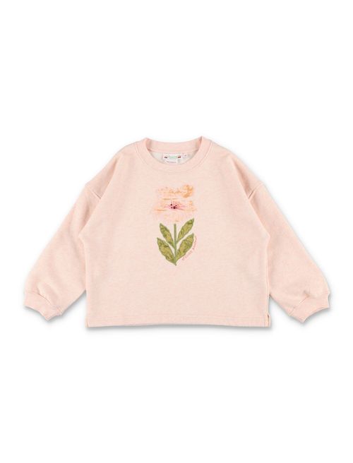 Girls Relaxed Cotton Sweatshirt with Embroidered Floral Front