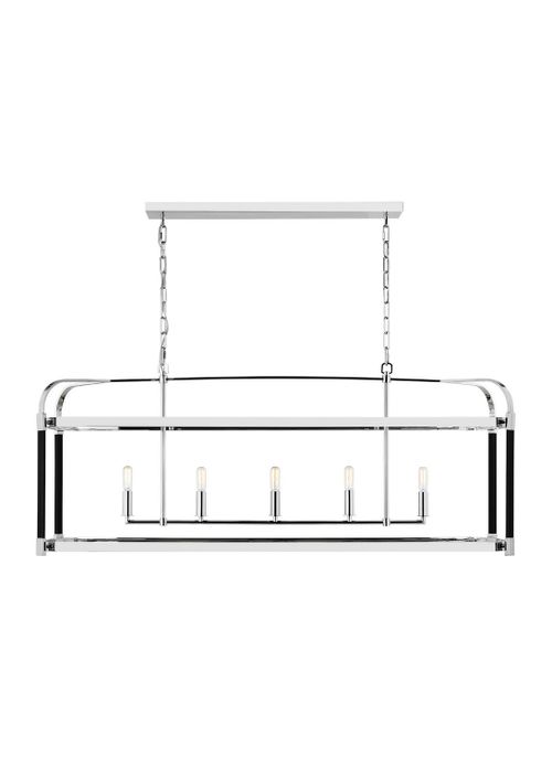 Visual Comfort Studio Hadley 5-Light Chandelier in Polished Nickel And Black Leather by Lauren Ralph Lauren