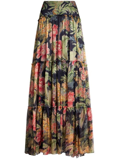 Floral-print maxi skirt - Blue