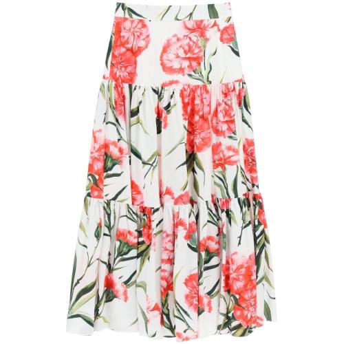 Floral-print tiered maxi skirt - White