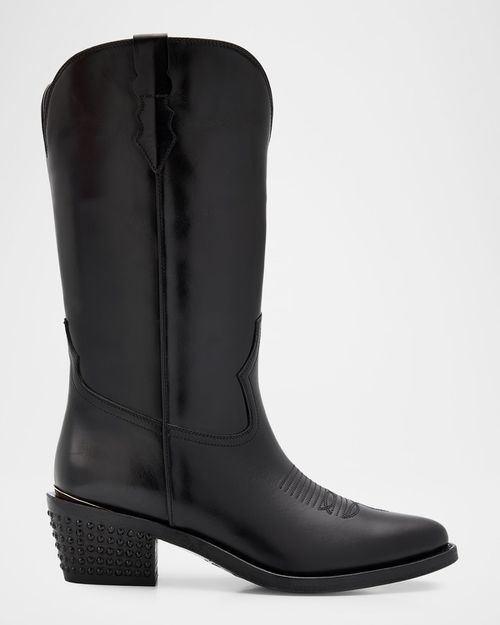 Sharon Leather Cowboy Boots with Crystal-Embellished Heel
