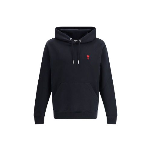 Embroidered Logo Cotton Hoodie — Black