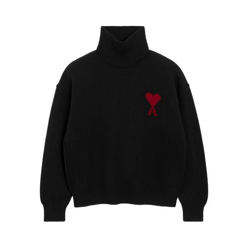 Heart-intarsia Funnel-neck Sweater