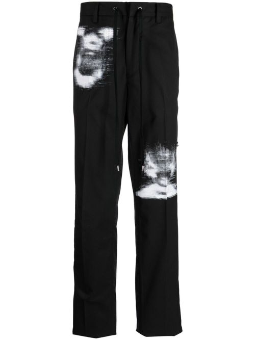 Graphic-print drawstring-waist trousers - Black