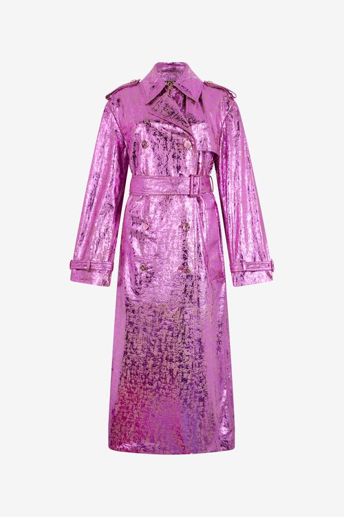Laminated Metallic-effect Trench Coat