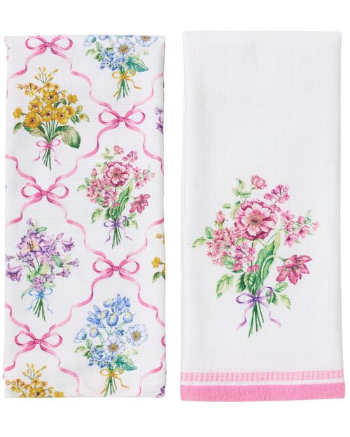 Set Of 2 Bouquet Ribbon Kitchen Towels