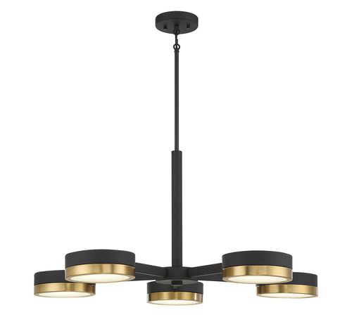 Ashor 5-Light LED Chandelier in Matte Black with Warm Brass Accent