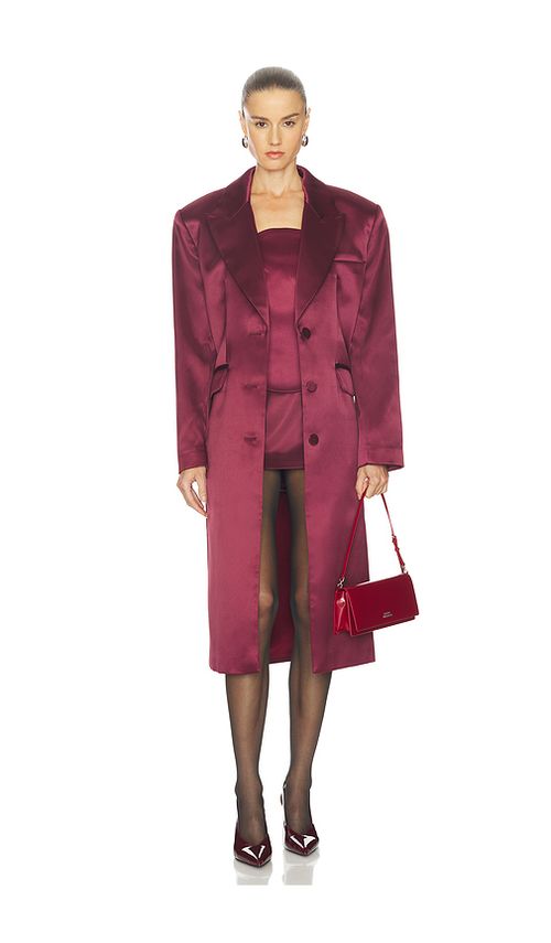Camila Coelho Haliee Coat in Burgundy. L. Also in XS, S