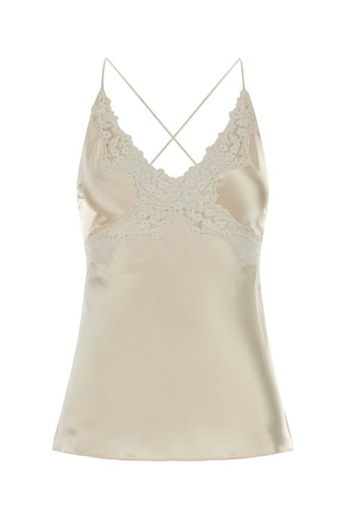 Lace-Trimmed Satin Tank Top — White
