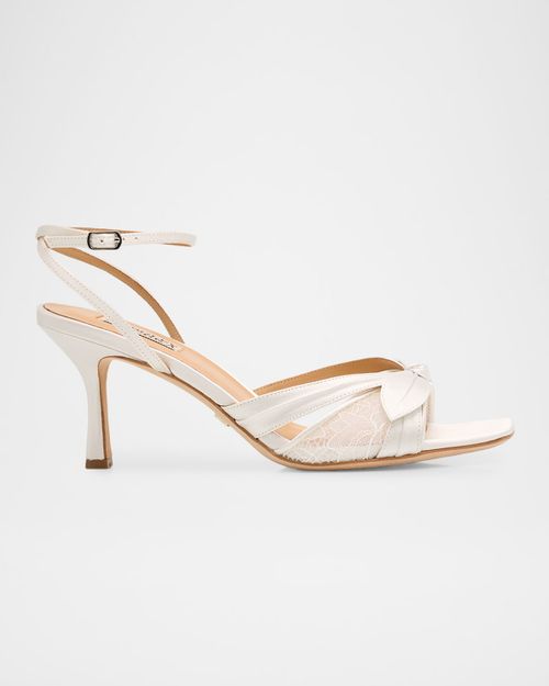 75mm Joselyn Satin Lace Ankle-Strap Sandals