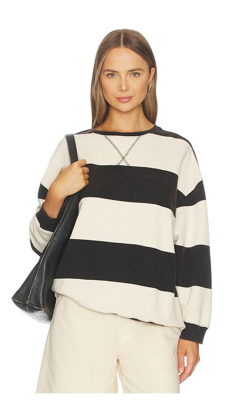 Free People Classic Stripe Crew Wide in Black,Beige. L. Also in M