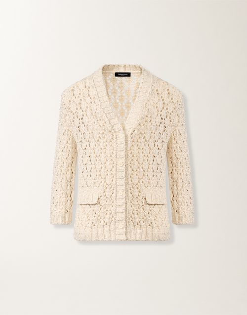 Cotton tape cardigan with sequins, in cream