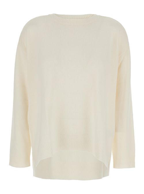 White Crewneck Sweater With Asymmetric Hem In Wool And Cashmere Woman