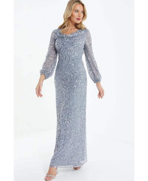 Quiz | Women's Sequin cowl Front Maxi Dress - Grey | Realry