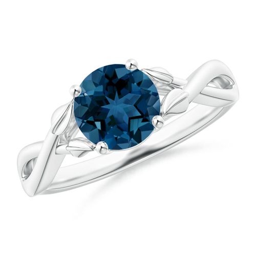 Angara 1.55 Carats Nature Inspired London Blue Topaz Crossover Ring with Leaf Motifs in Platinum