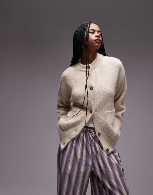 Topshop wool blend oversized cardigan in buttermilk-Yellow