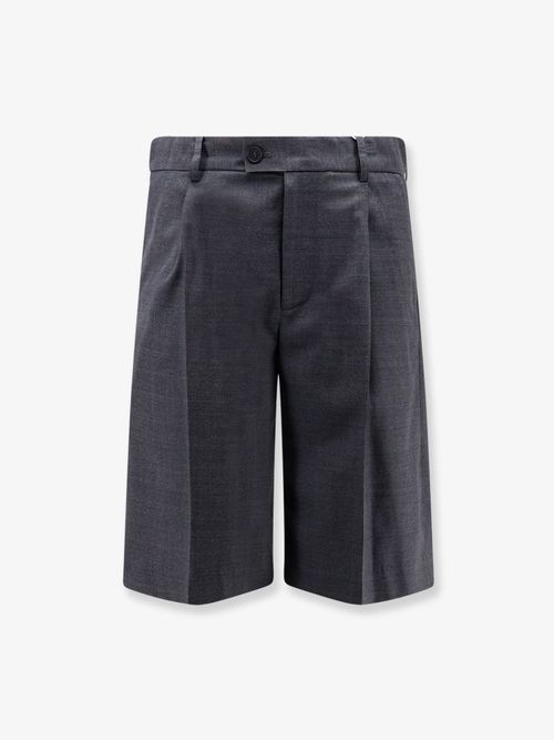 Pleated Wool Bermuda Shorts — Gray