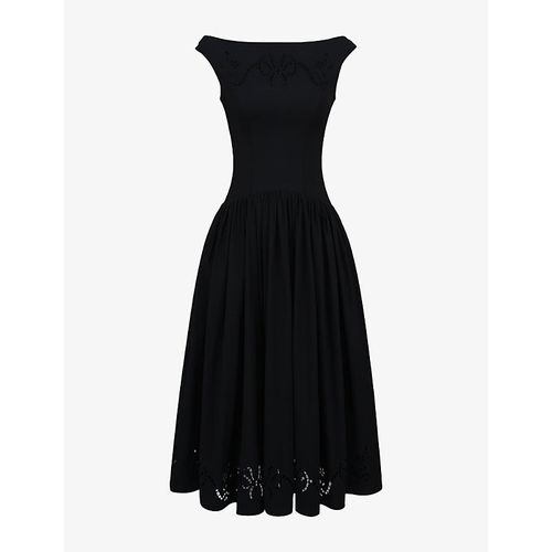 Womens Lauren Boat-Neck Broderie Cotton-Blend Midi Dress
