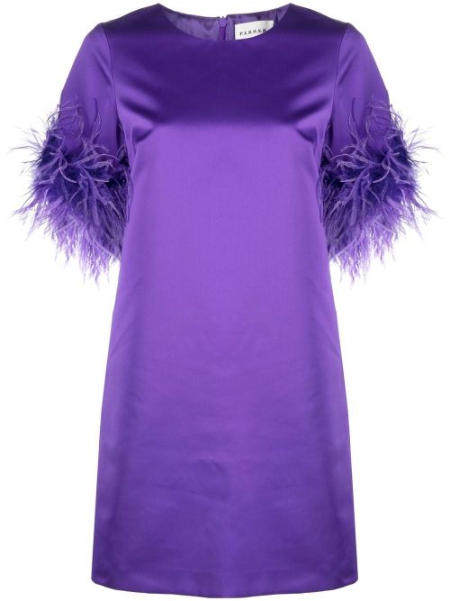 Ostrich-Feather Trim Satin Dress — Violet