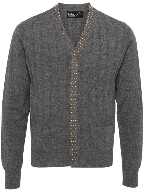 Stud-embellishment wool cardigan - Grey