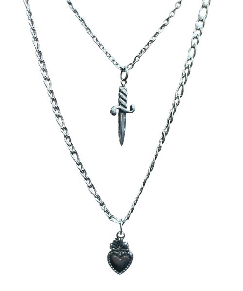 sk8errock 남성 Holy Heart Dagger Layered Necklace 