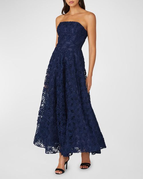 Shoshanna Strapless Floral Applique Maxi Dress