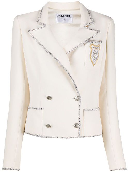 2000s tweed-trim jacket - White