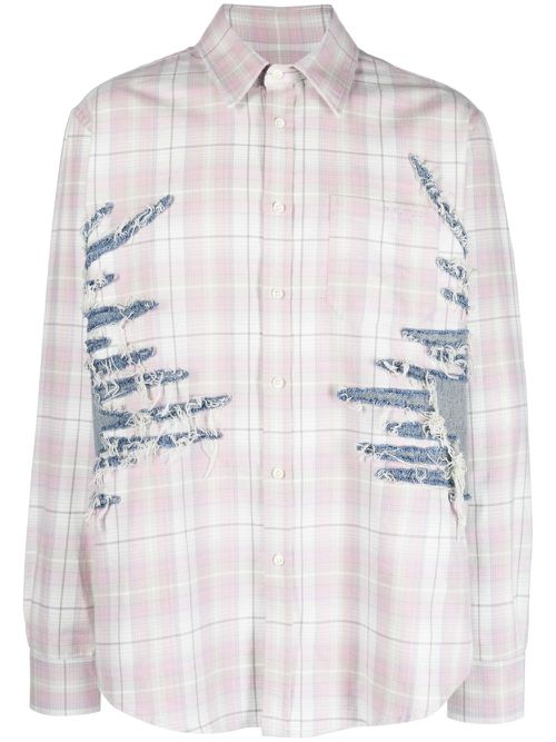 Whisker-embroidered check shirt - Pink