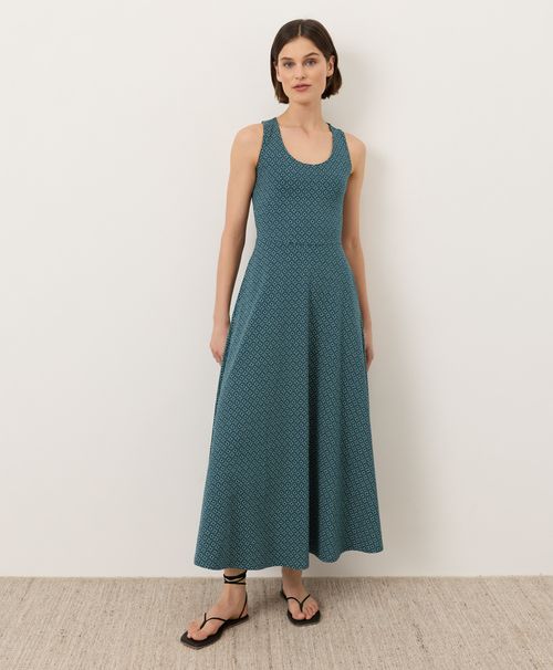 Women's Ditsy Dot Floral Deep Aqua Fit & Flare Open Back Maxi Dre