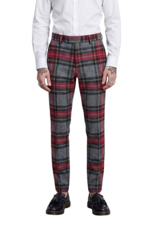 Men's Cardosi Slim-Fit Tuxedo Wool Suit Pants - Red grey