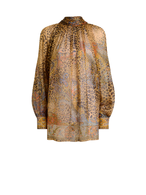 Silk Blouse With Silk Scarf And Paisley And Animal Motif