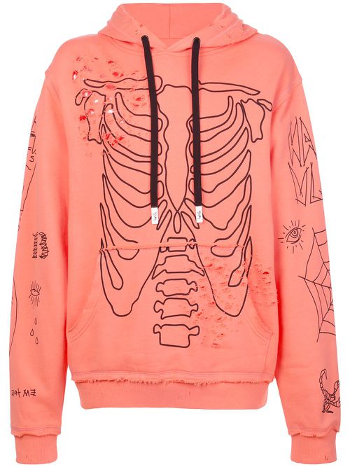 Sing distressed graphic hoody - Orange