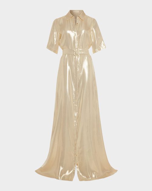 Andi Belted Metallic Silk Shirt Gown