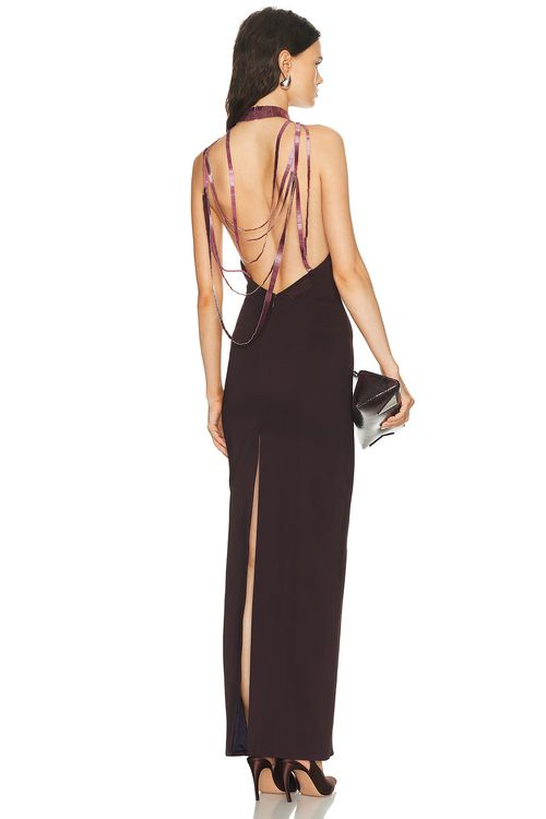 THE ATTICO Chain Gown in Dark Grapes - Burgundy. 38 also , 40